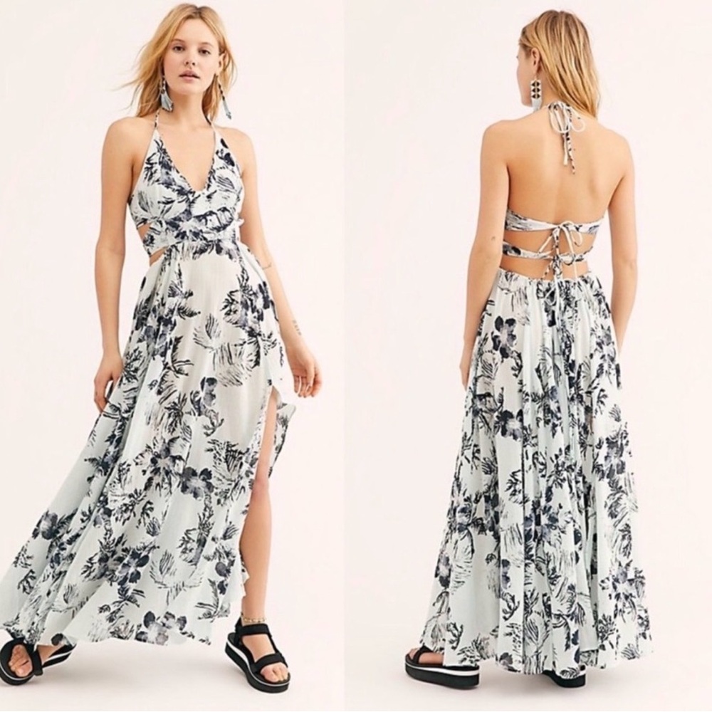 Free People Hawaiian Floral Halter Maxi Dress